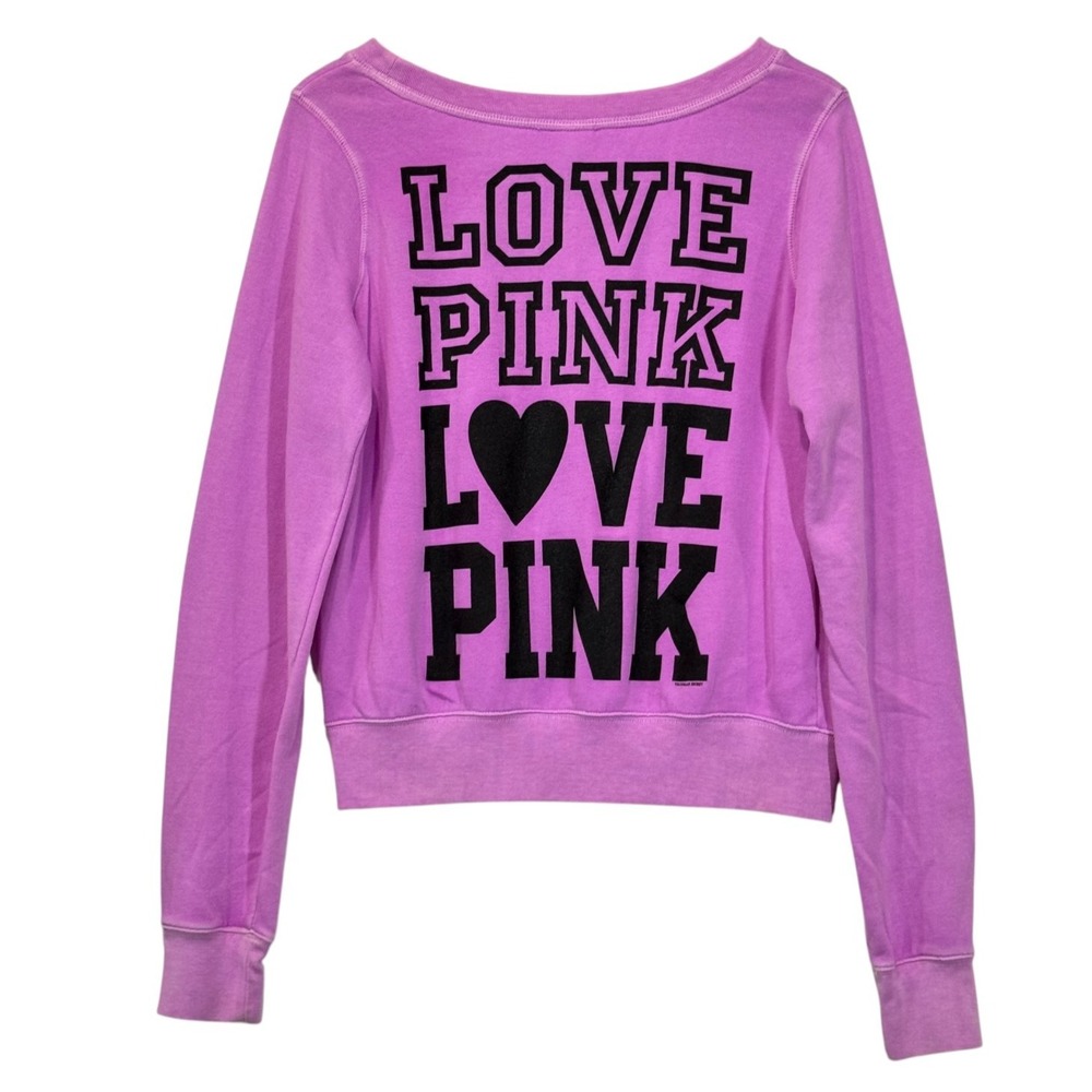 Victoria's Secret PINK Sweatshirt Womens M‎ Purple Love Lounge Terry Buttery Y2K